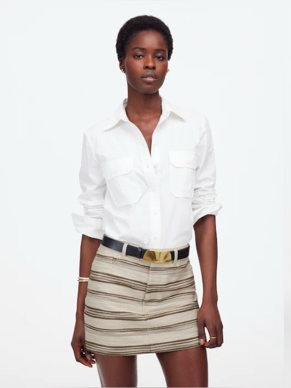 Madewell Striped Cream and Brown Tweed Mini  Skirt